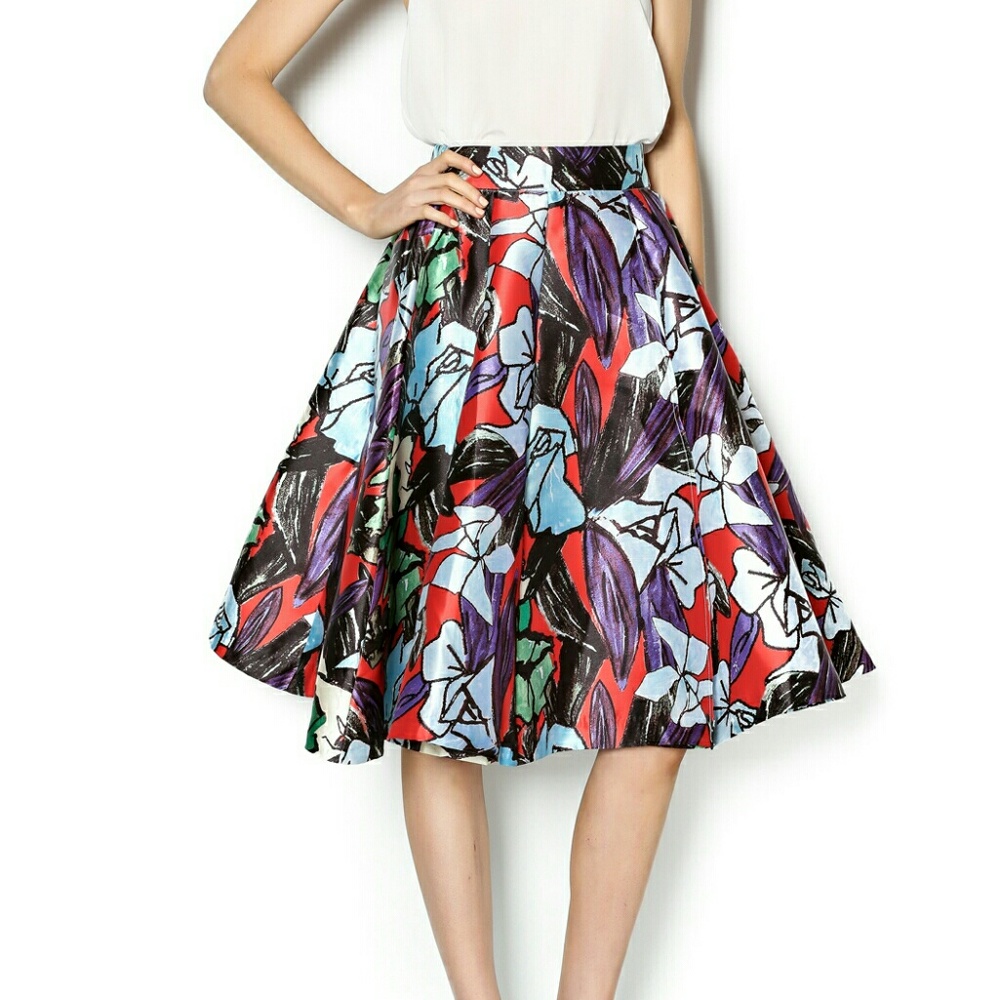 GRACIA RED FLORAL SKIRT